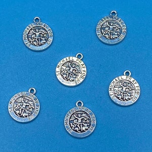 Saint Michael Medal Charm: Antique Silver Patron Saint Pendant (Set of Six)
