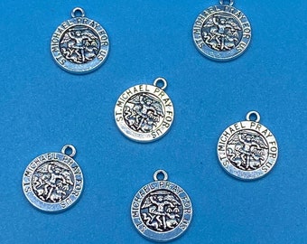 Silver Parton Saint Michael, The Patron Saint of Kyiv, The Archangel Michael Round Medal Charm Pendant - Set of Six