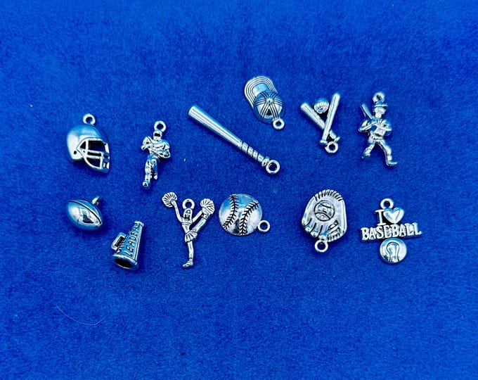 American Team Sports Baseball and Football Set of 12 Silver Charm Pendants