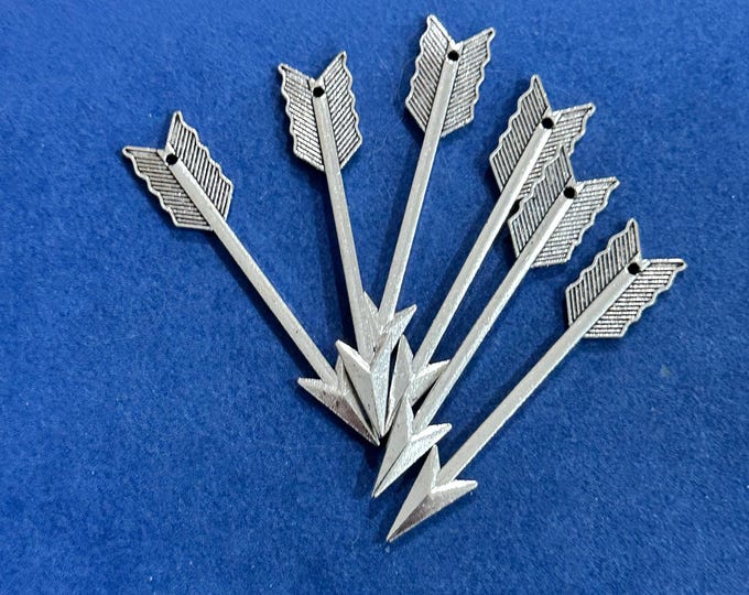 New Large Silver Arrow Charm Pendants - Set of Six