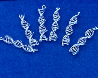 Large Bright Silver DNA Double Helix Charm Pendants  - Set of Six