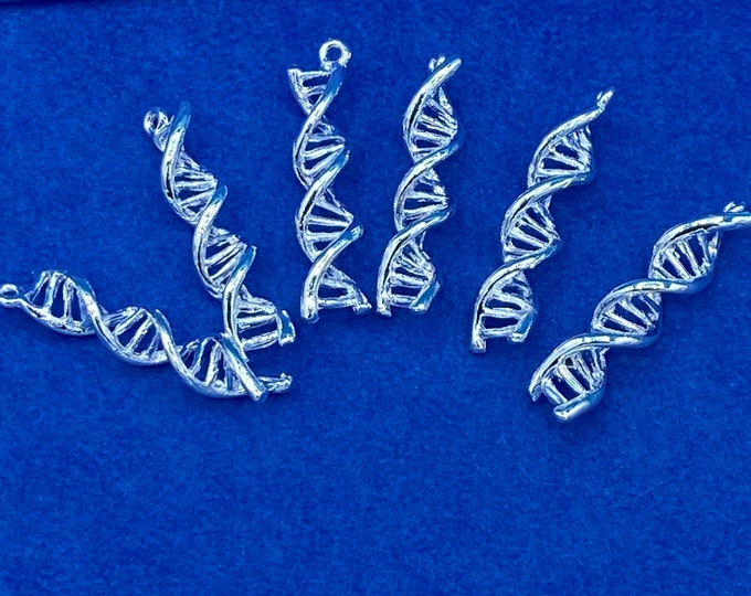 Large Bright Silver DNA Double Helix Charm Pendants  - Set of Six