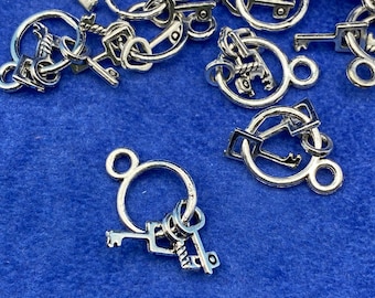 Silver Set of a Bunch of House or Car Keys on a Keyring Charms and Pendants - Set of Ten