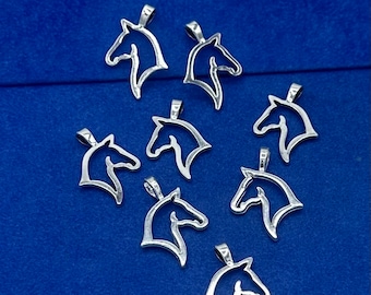 Silver Outline Horses Head Charms and Pendants  - Set of Eight