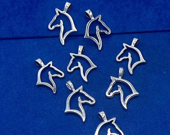 Silver Outline Horses Head Charms and Pendants  - Set of Eight