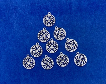 Round Silver Triquetra Celtic Trinity Knots Charm Pendants  - Set of Ten