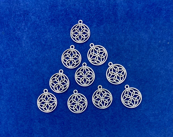 Round Silver Triquetra Celtic Trinity Knots Charm Pendants  - Set of Ten