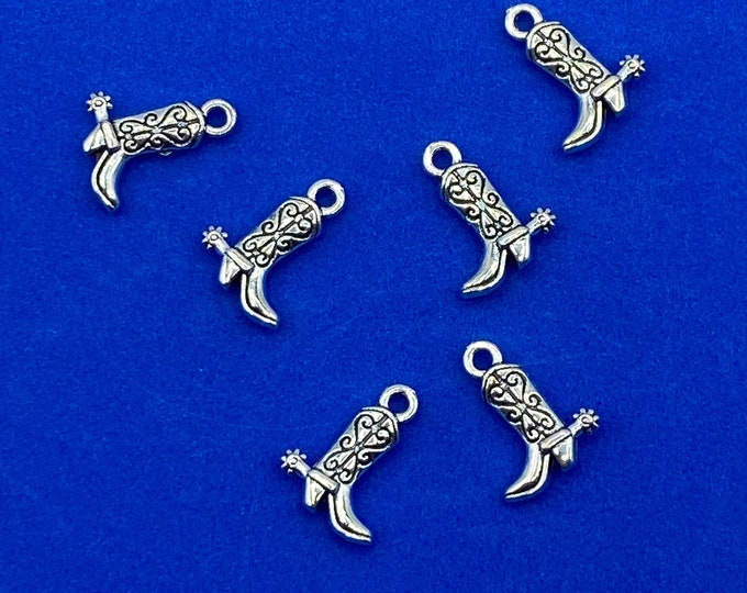 Small Silver Cowboy Boot with Spurs Charm Pendants ~ Set of Six
