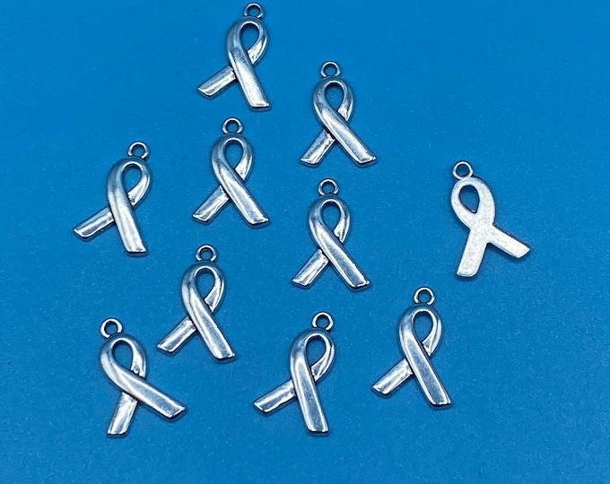 Silver Awareness Ribbon Charm Pendant - Set of Ten