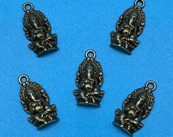 Bronze Statue of Hindu God Ganesha Charm Pendant - Set of Five