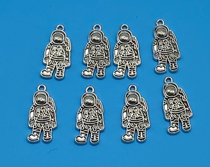 Silver Astronaut Spaceman Charm Pendants ~ Set of Eight