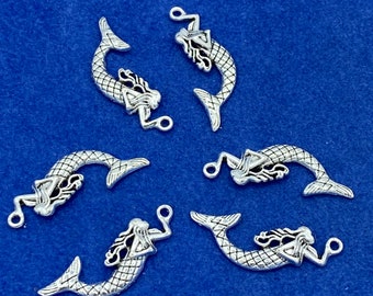 Medium Size Silver Mermaid Charms and Pendant - Set of Six