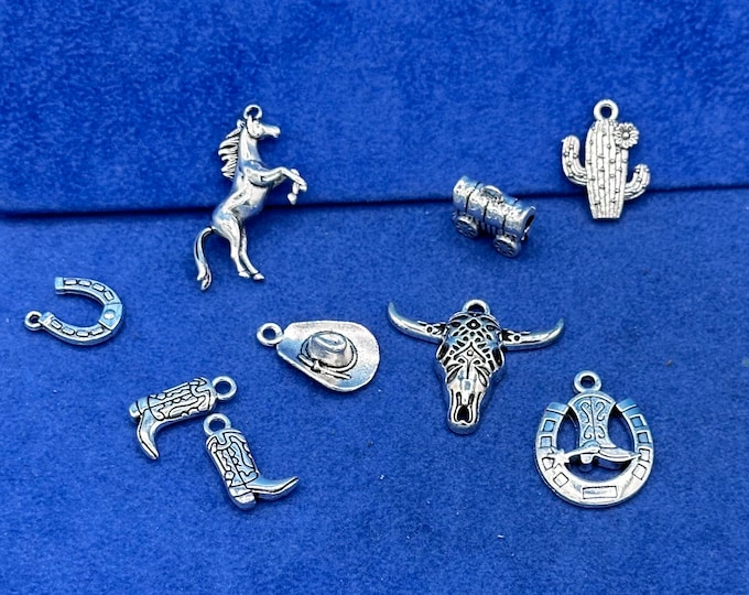 Silver Cowboy & Cowgirls Set of Western Charms and Pendants ~ Set of Nine