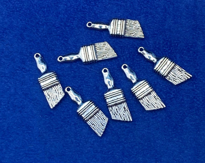 Silver Tools Painting and Decorating DIY Tools Paint Brush Charms Pendants - Set of Seven.