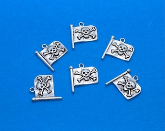 Skull and Cross Bones Pirate Flag ‘’Jolly Roger’’ Charm Pendants ~ Set of Six