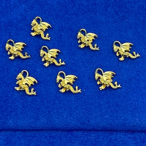 Small Bright Gold Dragon Charm Pendant  - Set of 8