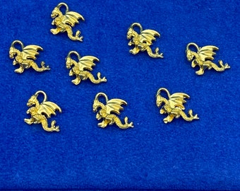 Small Bright Gold Dragon Charm Pendant  - Set of 8