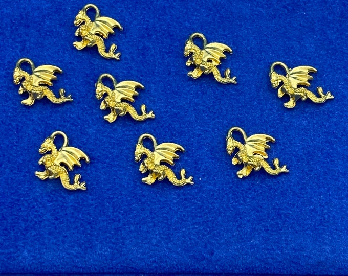 Small Bright Gold Dragon Charm Pendant  - Set of 8