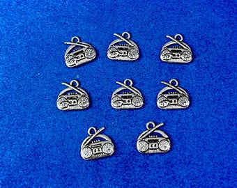 Silver Retro Audio Cassette Tape Player Charms Pendants ~  Set of Eight