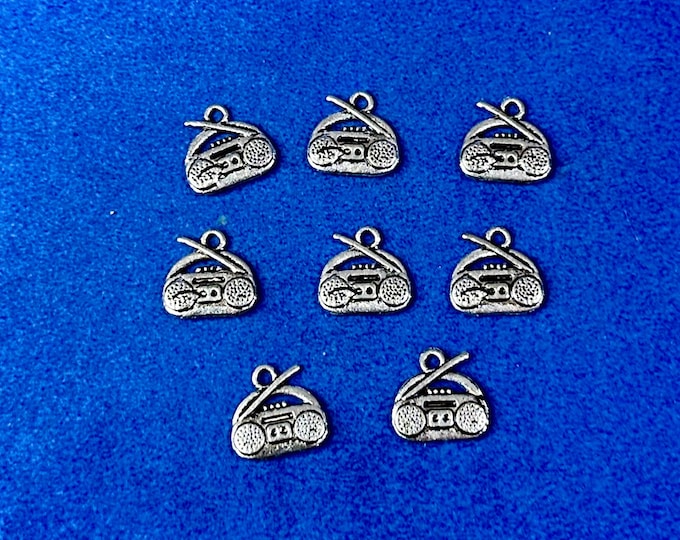Silver Retro Audio Cassette Tape Player Charms Pendants ~  Set of Eight