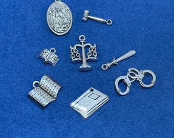 Silver Legal Lawyers Solicitors Barrister and Police Set of  Charms and Pendants - Set of Seven