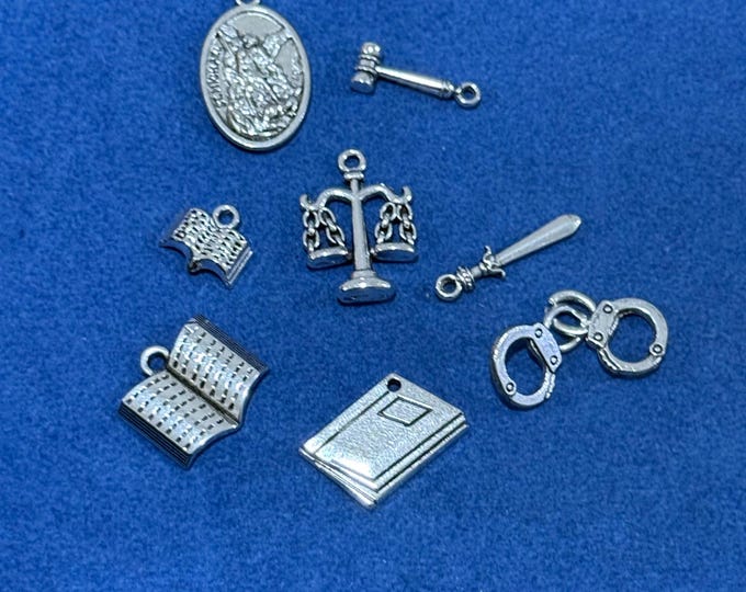 Silver Legal Lawyers Solicitors Barrister and Police Set of  Charms and Pendants - Set of Seven