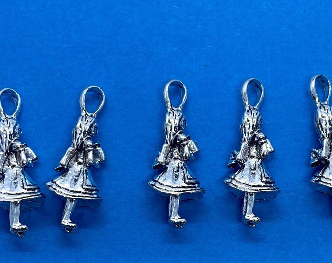 Silver Alice Charm Pendant From Alice’s Adventures In Wonderland ~ Set of Five