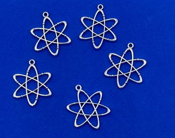 Large Silver Rutherford Atomic Model Charm Pendants -  Set of Five
