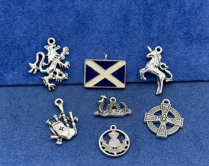 Silver Iconic Scottish, Scotland, Alba and St Andrews Charms and Pendants  - Set of Seven