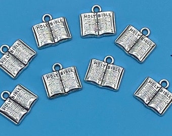 Small Silver Open Holy Bible Charm Pendant ~ set of Eight