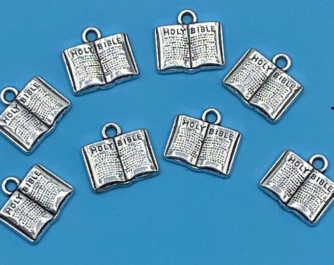 Small Silver Holy Bible Charm Pendant ~ set of Eight