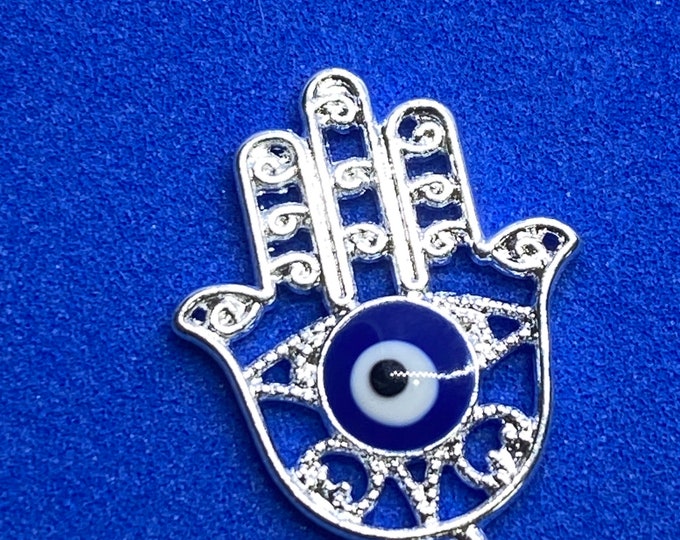 Silver Filigree Hand of Fatima & Evil Eye Charm Pendent - Set of Four