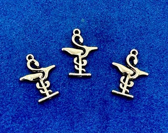 Pale Gold Bowl of Hygieia Pharmacy Medical Symbol Charm Pendants ~ Set Of Three