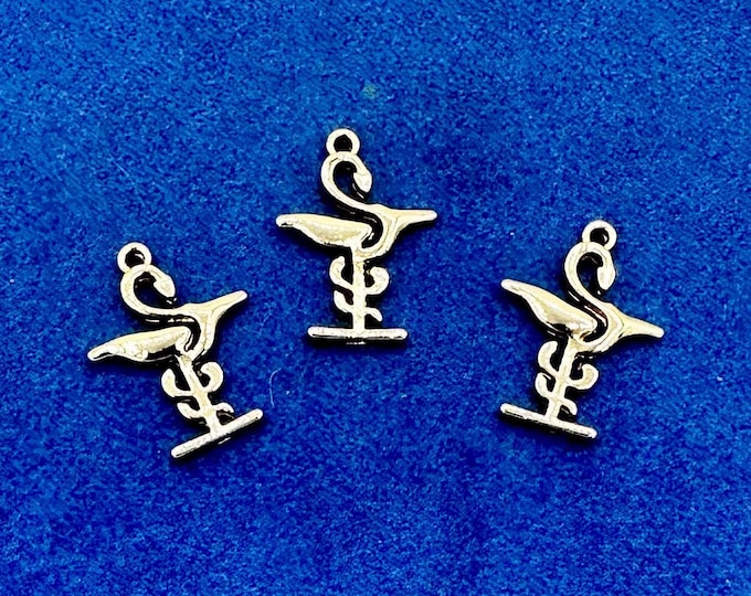 Pale Gold Bowl of Hygieia Pharmacy Medical Symbol Charm Pendants ~ Set Of Three