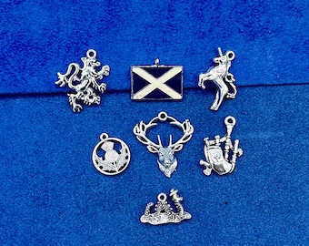 Silver Iconic Scottish, Scotland, Alba and St Andrews Charms and Pendants  - Set of Seven