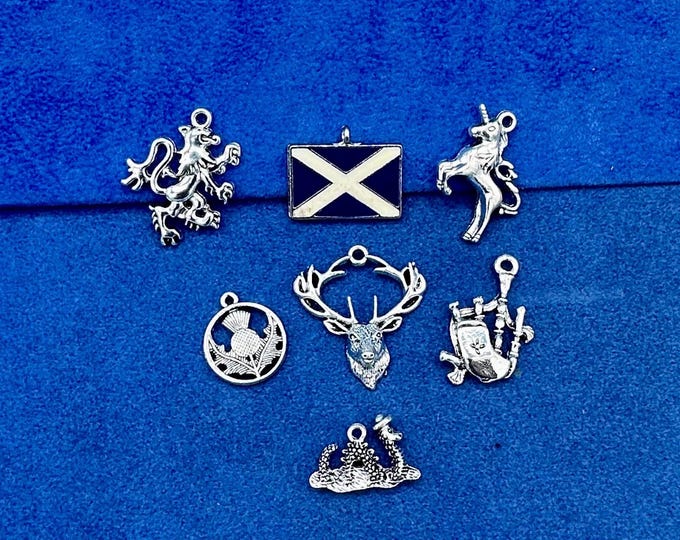 Silver Iconic Scottish, Scotland, Alba and St Andrews Charms and Pendants  - Set of Seven