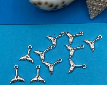 Silver Whale Tail Charm Pendants ~ Set of Ten