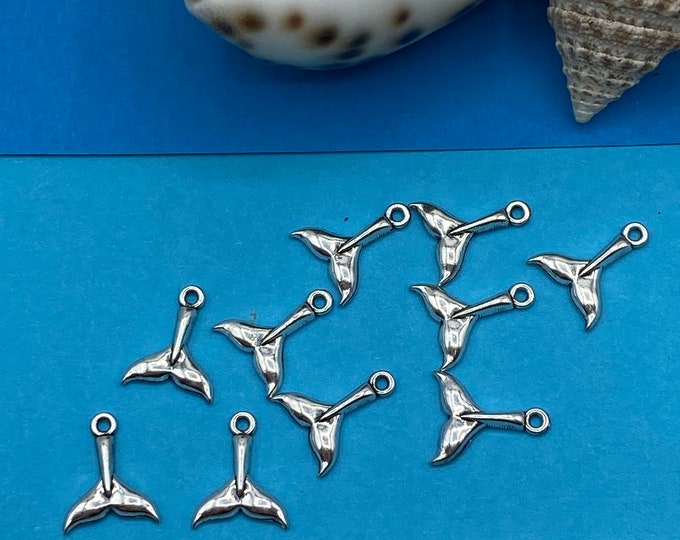 Silver Whale Tail Charm Pendants ~ Set of Ten