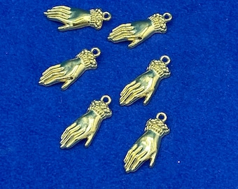 Bright Gold Traditional Victorian Hand Charm Pendants - Set of Six