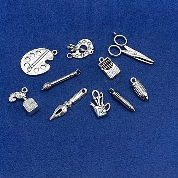 Silber Kunsthandwerk und kreatives Schreiben Charms und Anhänger - Zehner Set