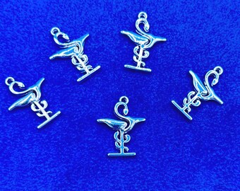 Bright Silver Bowl of Hygieia Pharmacy Medical Symbol Charm Pendants ~ Set Of Five