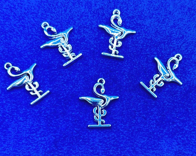 Bright Silver Bowl of Hygieia Pharmacy Medical Symbol Charm Pendants ~ Set Of Five