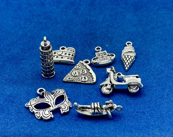 New Silver Iconic Italy Venice and Rome Charms and Pendants  - Set of Eight