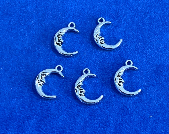 Silver Man in the Moon on a Crescent Moon Charm Pendants ~ Set of Five