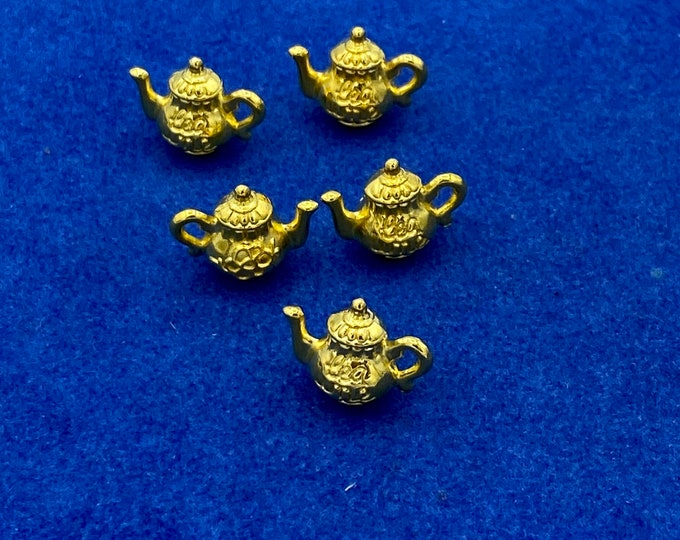 Bright Yellow Gold Teapot Charms Pendant From Alice’s Adventures In Wonderland - Set of Five