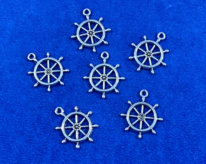Traditional Silver Ships Wheel Pendants Charm - Set of Six