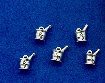 Silver Mortar and Pestle Chemist Pharmacy Medical Symbol Charm Pendants ~ Set Of Five