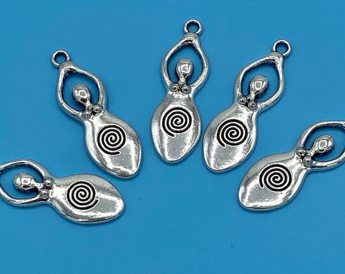 Silver Fertility Goddess with Spiral Charm Pendents -Set of Five