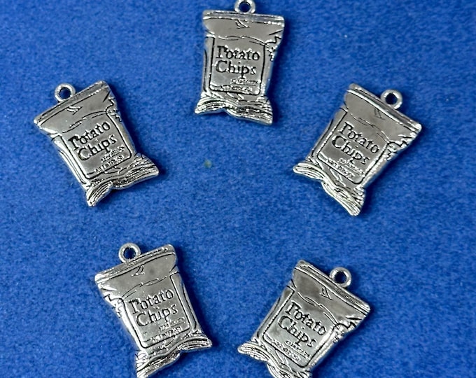 Silver packet of potato Crisps ‘Chips’ Charm Pendant - Set of Five