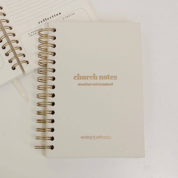 Church Notes Journal - Sermon Notes Notebook Linen Spiral - Bible Study Journal for Women - Christian Notebook - Minimal Aesthetic